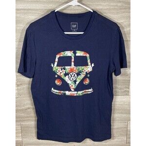 Gap Volkswagen Bus Navy Short Sleeve Shirt w/ Floral Hawaiian Print Mens Sz XS